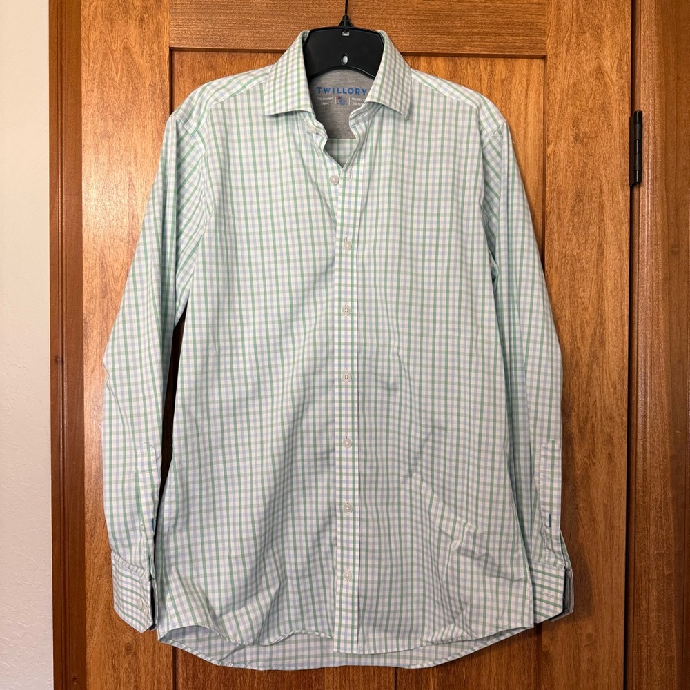 Twillory Green and White Checked Dress Shirt